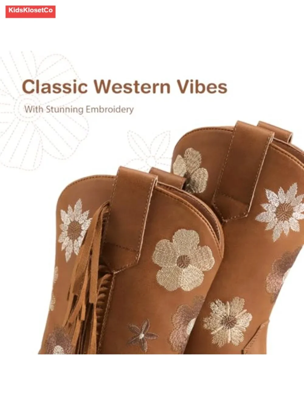 Girls Cowgirl Boots with Tassel Floral Embroidered Western Boots for Toddler